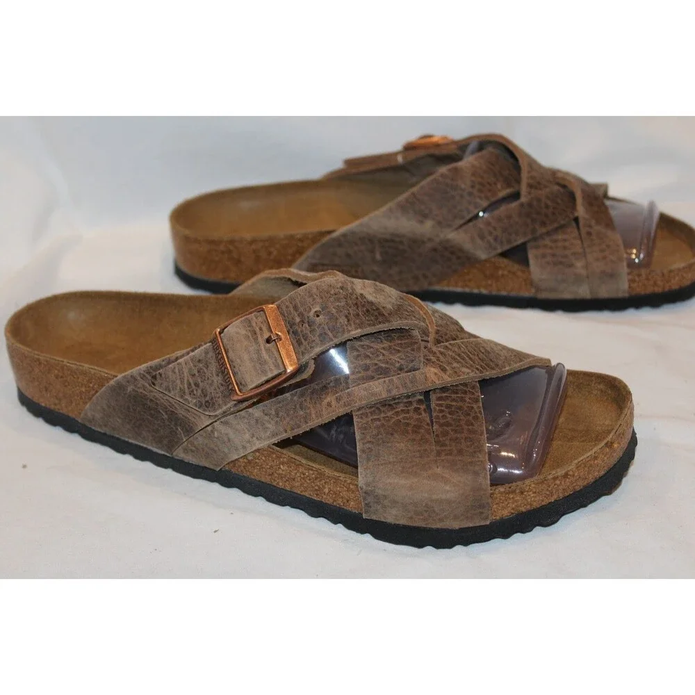 BIRKENSTOCK MEN'S LUGANO LEATHER SANDALS OLD TOBACCO EU 43 REGULAR NIB